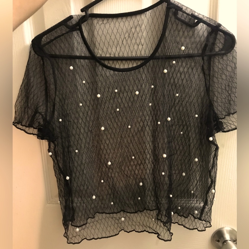 Pearl mesh crop top